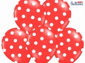 Balon gumowy Partydeco gumowy czerwony w białe kropki 30 cm/6 sztuk Czerwony 300 mm (SB14P-223-007JW-6)