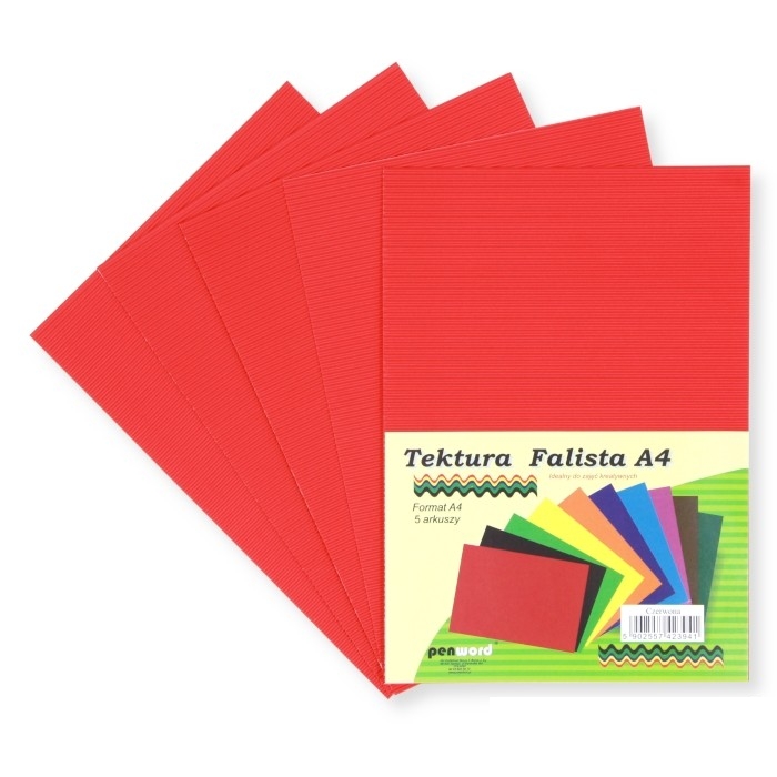 Tektura A4 falista czerwona 5szt