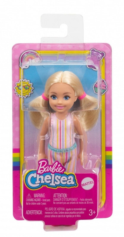 Lalka Barbie Chelsea i przyjaciele Mała lalka Różowy strój w paski/Blond włosy (DWJ33/GXT38)