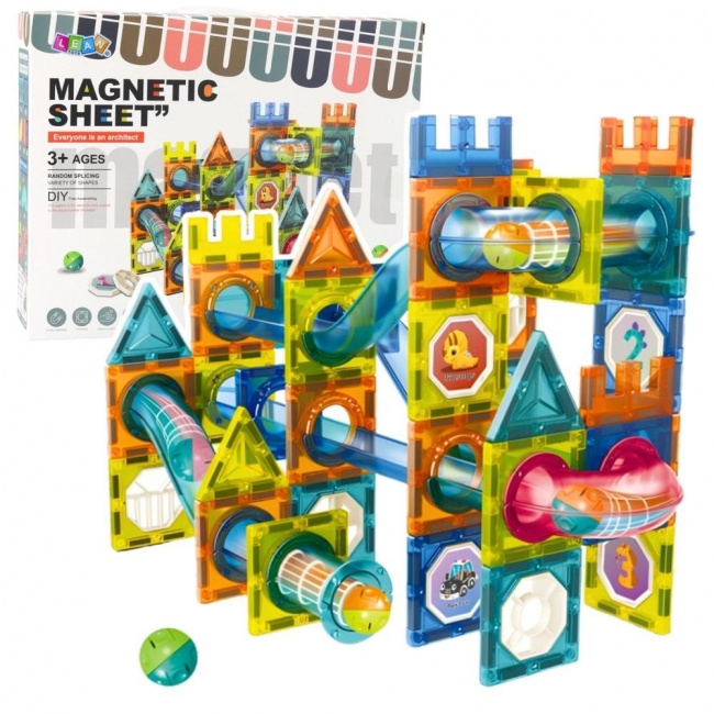 <img src='https://webimage.pl/pics/946/7/d5905991087946.jpg' style='height:440px' /> Klocki magnetyczne Tor kulkowy kolorowe 98el