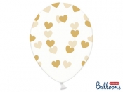 Balon gumowy Partydeco gumowy przezroczysty w złote serca 30 cm/6 sztuk pastelowy 6 szt przezroczysty 300 mm (SB14C-228-099G-6)