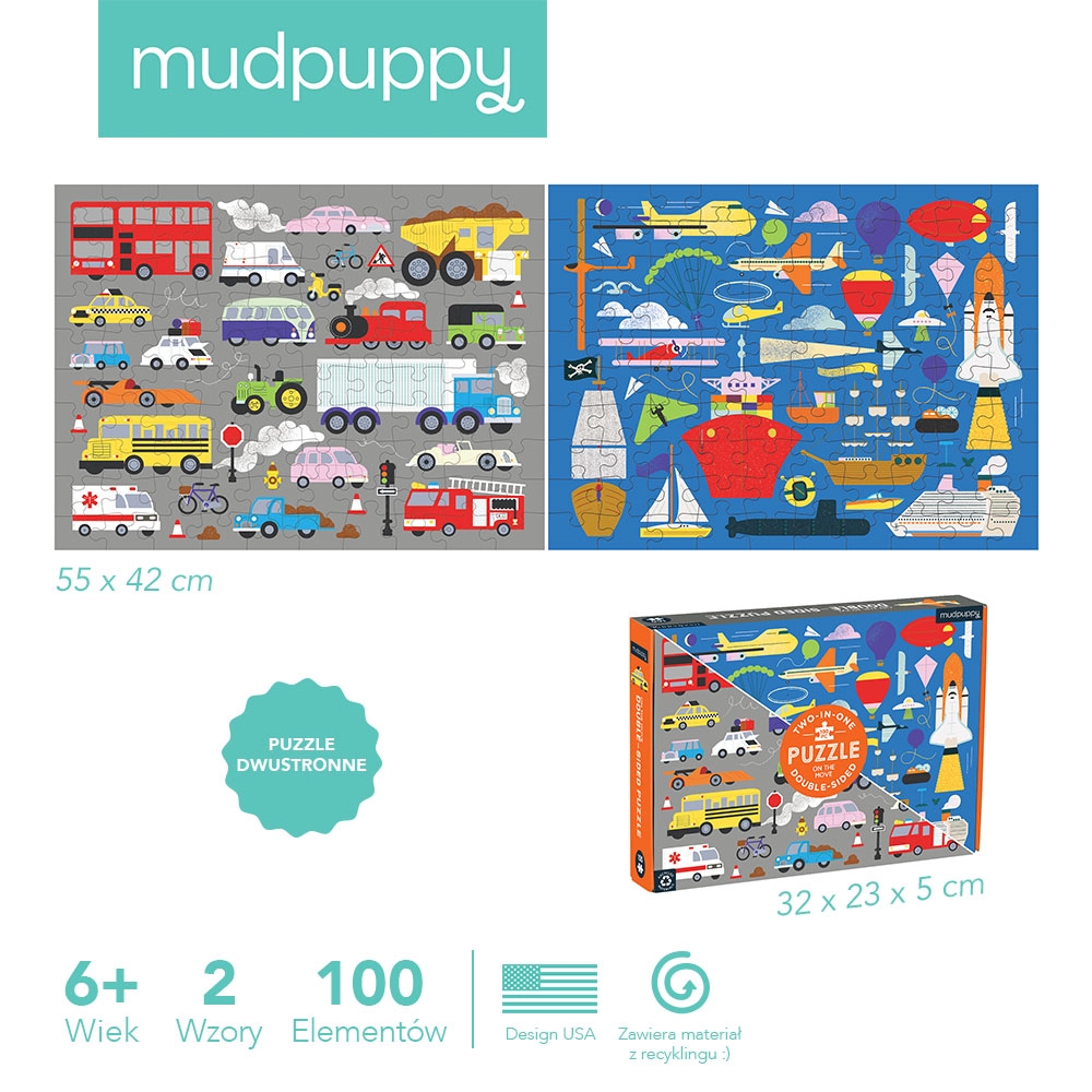 Mudpuppy, Puzzle dwustronne 2w1 - Środki transportu