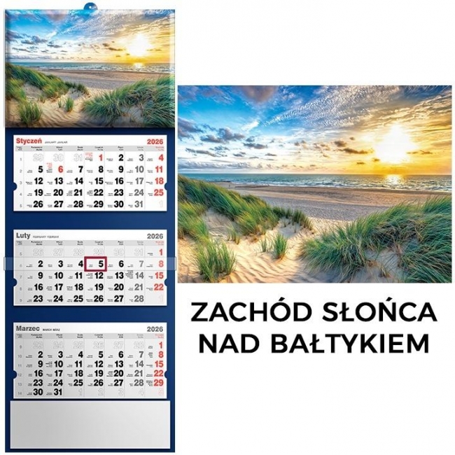 <img src='https://webimage.pl/pics/949/0/d5901421110949.jpg' style='height:440px' /> Kalendarz 2026 trójdzielny zachód słońca