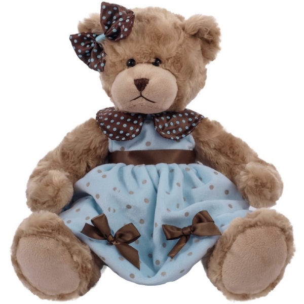 Misia Daizy niebieska w groszku welur 33 cm (12973)