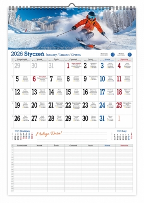 Kalendarz ścienny jednostronny A3 - Menager na rok szkolny 2025/2026 z planem tygodnia