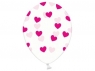 Balon gumowy Partydeco gumowy przezroczysty w fuksjowe serca 30 cm/6 sztuk