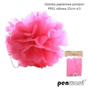 Ozdoba papierowa pompon różowa 25cm 3szt