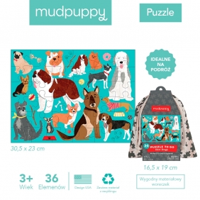 Mudpuppy, puzzle podróżne w woreczku - Pieski, 36 el.