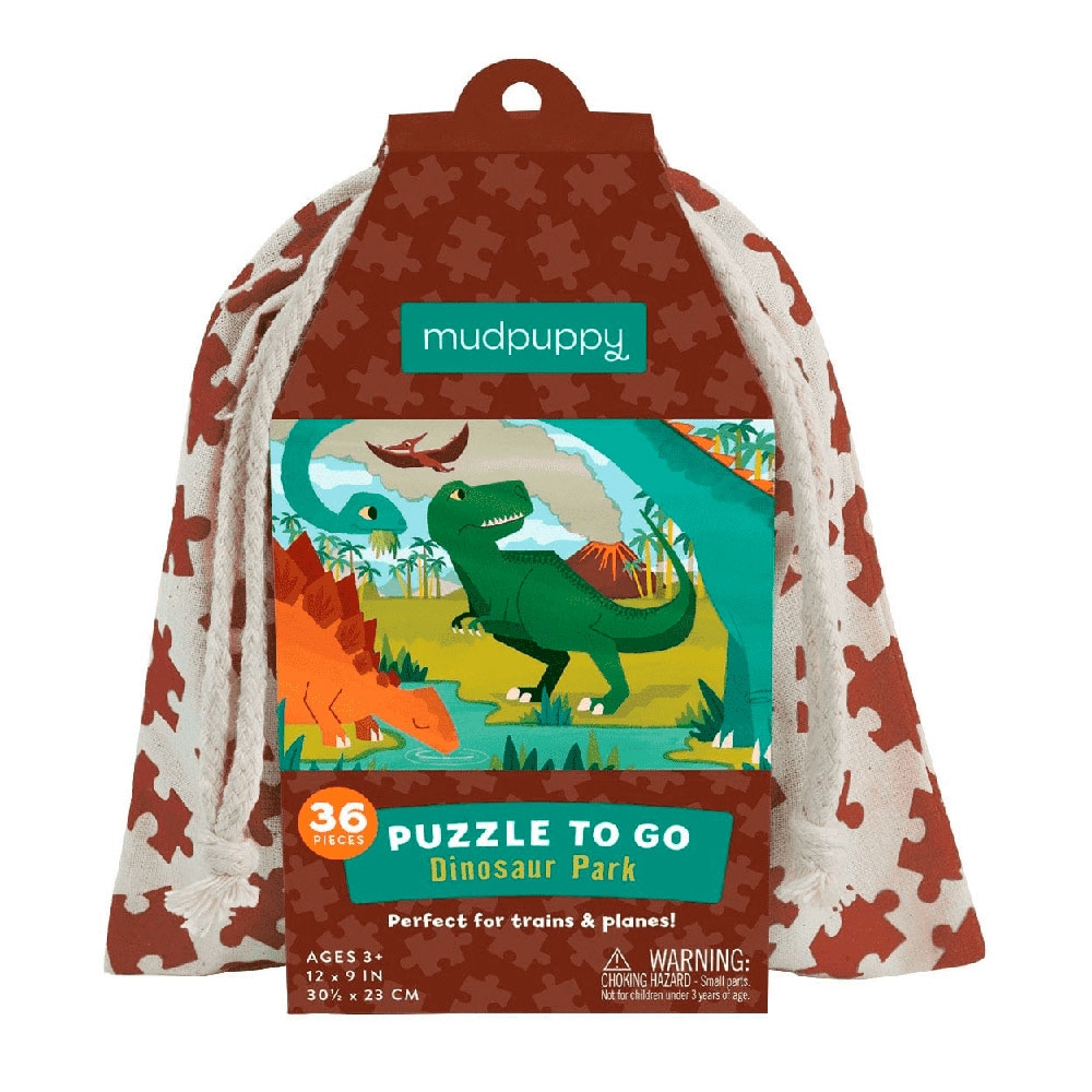 Mudpuppy, puzzle podróżne w woreczku - Park dinozaurów, 36 el.
