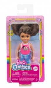 Lalka Barbie Chelsea i przyjaciele Mała lalka Różowa koszulka piesek + spodenki/Brązowe włosy (DWJ33/GXT40)