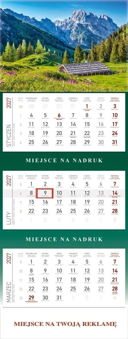 Kalendarz 2027 trójdzielny Góry