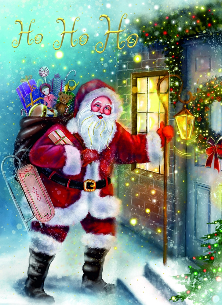 Karnet B6 BN Boże Narodzenie - Mikołaj u drzwi