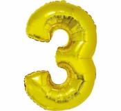 Balon foliowy cyfra "3" złota, 85cm