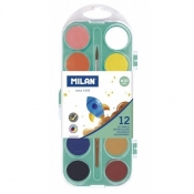 Farby akwarelowe Milan, 12 matowych kolorów + pędzel (053312P)