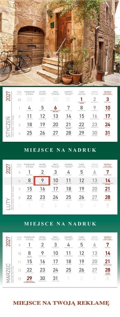 Kalendarz 2027 ścienny trójdzielny Toskania