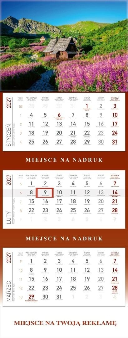 Kalendarz 2027 trójdzielny Hala Gąsienicowa