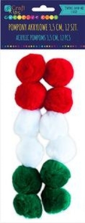 Pompony akrylowe 3,5 cm mix świąteczny, 12 szt.