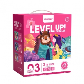LEVEL UP! Zestaw dziecięcych puzzli dla średnio zaawansowanych - Przygody Księżniczek 3w1