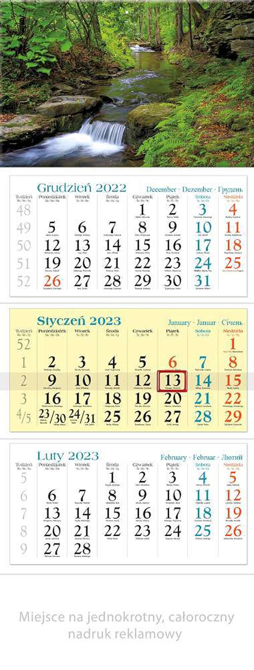 Kalendarz 2023 trójdzielny Strumień