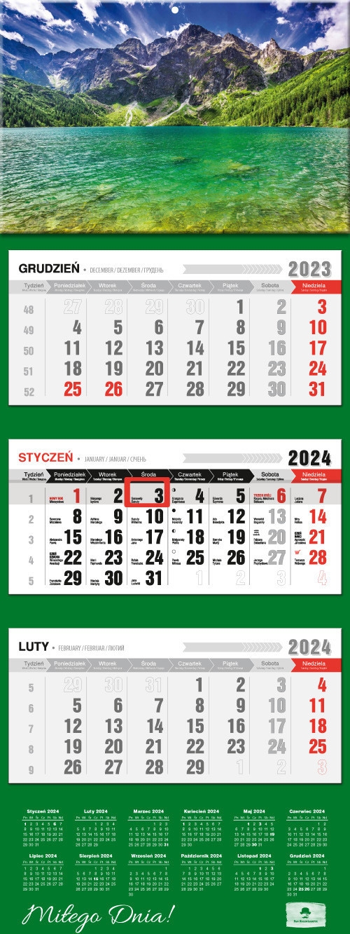 Kalendarz 2024 trójdzielny Tatry KT-2 v.50