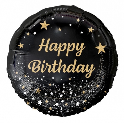 Balon foliowy Happy Birthday czarny 18 cali