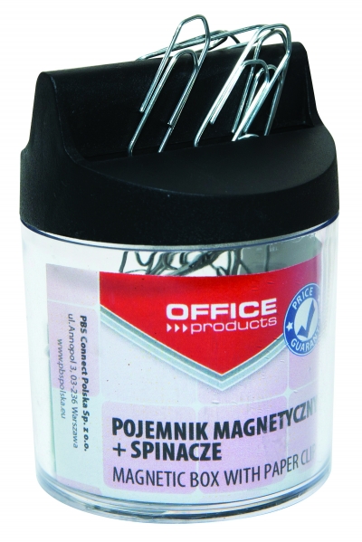 Pojemnik magnetyczny na spinacze Office Products,okrągły, ze spinaczami 26mmx100szt. transparentny 18184421-99