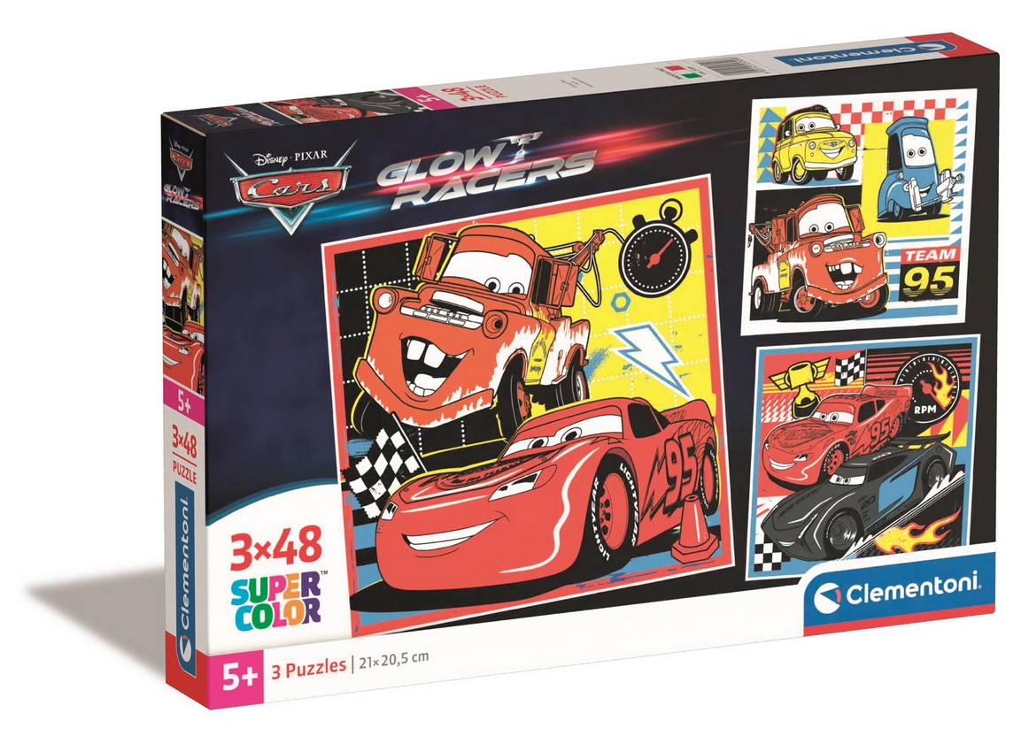 Puzzle 3x48 Super Kolor Cars Glow Racers