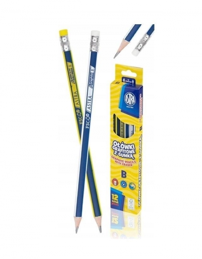 Ołówek grafitowy z gumką B (12szt) ASTRA