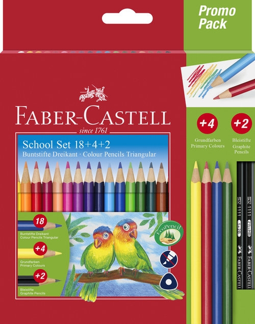 Zestaw kredek Faber-Castell, 18 kolorów +4 kolory podstawowe +2 ołówki (201597 FC)