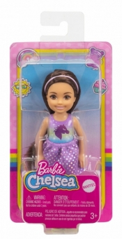 Lalka Barbie Chelsea i przyjaciele Mała lalka Niebiesko-fioletowy strój jednorożec/Czarne włosy (DWJ33/GXT39)