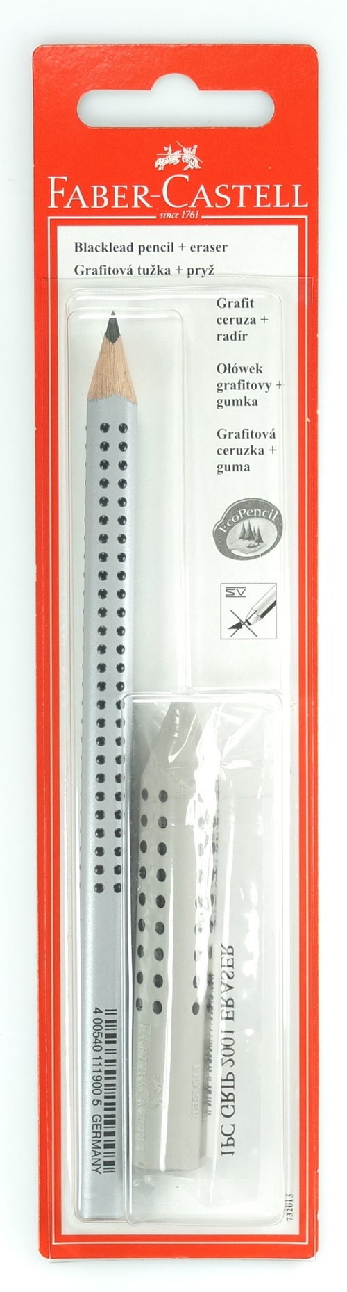 Ołówek Jumbo Grip B 1 sztuka + gumka Grip 2001 szara (263298)