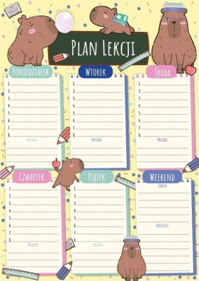 Plan lekcji z tabliczką mnożenia A4 Kapibary edu