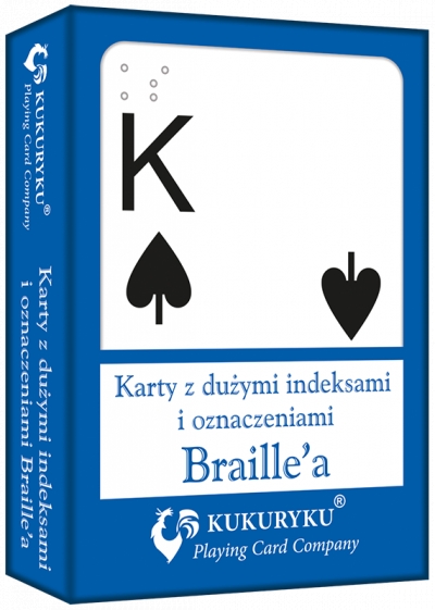 Karty do gry niebieskie z dużymi indeksami i znakami Braile'a