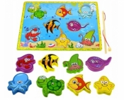 Drewniane puzzle magnetyczne z wędką i rybkami