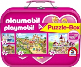 Puzzle 2x60 + 2x100 w walizce: Playmobil różowy