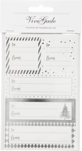 Naklejki świąteczne na prezenty srebrno białe różne formaty 4 ark edycja limitowana