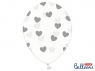 Balon gumowy Partydeco gumowy przezroczysty w srebrne serca 30 cm / 6 sztuk