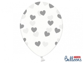 Balon gumowy Partydeco gumowy przezroczysty w srebrne serca 30 cm / 6 sztuk przezroczysty (SB14C-228-099S-6)