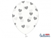 Balon gumowy Partydeco gumowy przezroczysty w srebrne serca 30 cm / 6 sztuk przezroczysty (SB14C-228-099S-6)