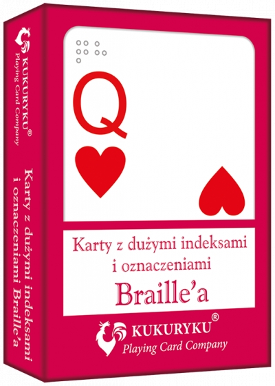 Karty do gry czerwone z dużymi indeksami i znakami Braile:a