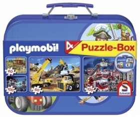 Puzzle 2x60 + 2x100 w walizce Playmobil - niebieski