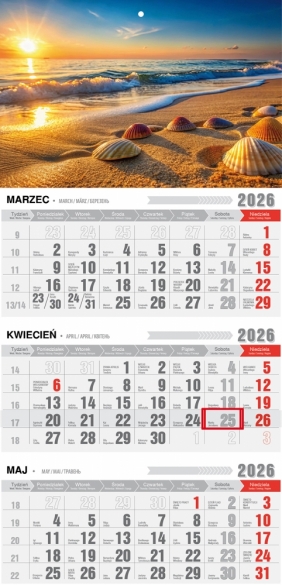Kalendarz Trójdzielny - Ekonomiczny jednoplanszowy, 1 szt.