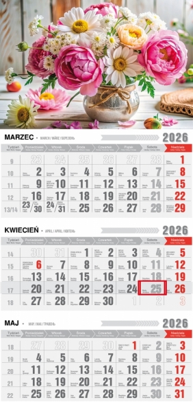 Kalendarz Trójdzielny - Ekonomiczny jednoplanszowy, 1 szt.