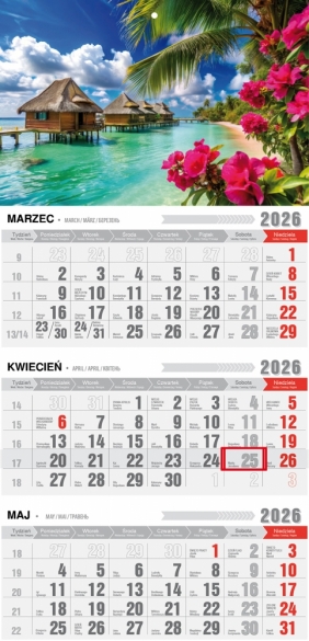 Kalendarz Trójdzielny - Ekonomiczny jednoplanszowy, 1 szt.
