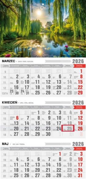 Kalendarz Trójdzielny - Ekonomiczny jednoplanszowy, 1 szt.