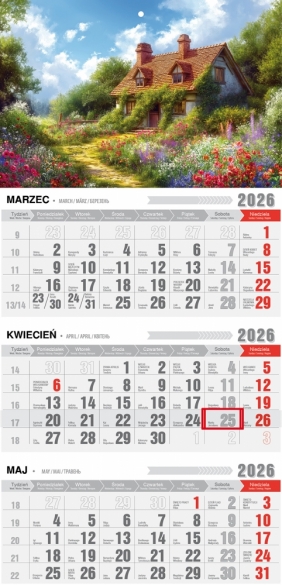 Kalendarz Trójdzielny - Ekonomiczny jednoplanszowy, 1 szt.