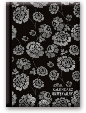 Kalendarz książkowy B6 uniwersalny Soft czarny w białe kwiaty