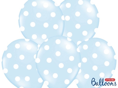 Balon gumowy Partydeco gumowy błekitny w białe kropki 30 cm/6 sztuk niebieski 300 mm (SB14P-223-011W-6)