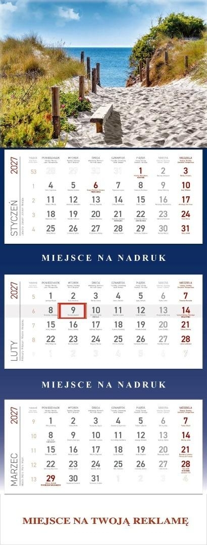 Kalendarz 2027 trójdzielny Morze