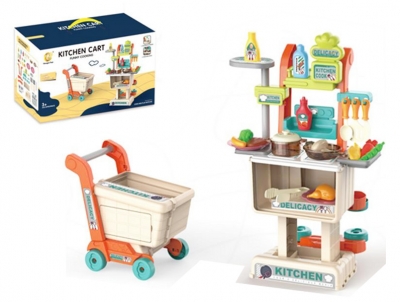 Kuchnia z akcesoriami składana do formy wózka marketowego